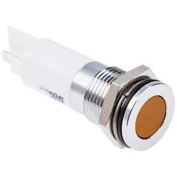 1 pcs - RS PRO Orange Panel Mount Indicator, 220V ac, 14mm Mounting Hole Size, Faston, Solder Lug Termination, IP67