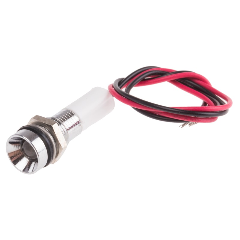 1 pcs - RS PRO White Panel Mount Indicator, 12V dc, 8mm Mounting Hole Size, Lead Wires Termination, IP67