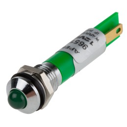 1 pcs - RS PRO Green Panel Mount Indicator, 12V dc, 8mm Mounting Hole Size, Faston, Solder Lug Termination, IP67
