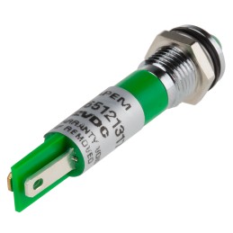 1 pcs - RS PRO Green Panel Mount Indicator, 12V dc, 8mm Mounting Hole Size, Faston, Solder Lug Termination, IP67