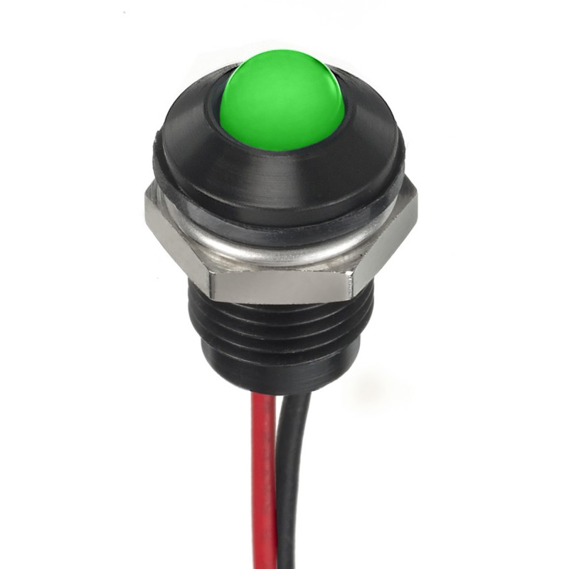 1 pcs - RS PRO Green Panel Mount Indicator, 12V dc, 8mm Mounting Hole Size, Lead Wires Termination, IP67