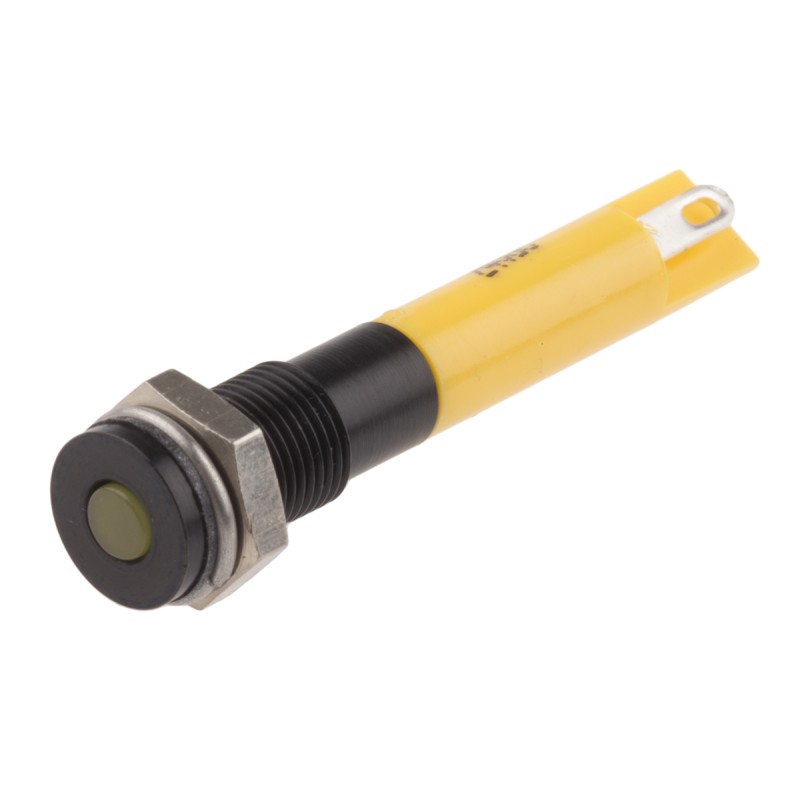 1 pcs - RS PRO Yellow Panel Mount Indicator, 24V dc, 6mm Mounting Hole Size, Solder Tab Termination, IP67