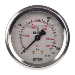 1 pcs - WIKA G 1/4 Analogue Pressure Gauge 160bar Back Entry, 9314200, UKAS, 0bar min.