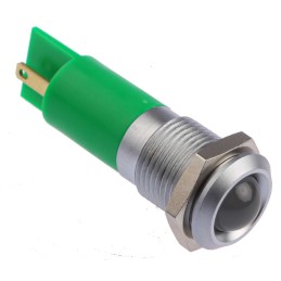 1 pcs - RS PRO Green Panel Mount Indicator, 14mm Mounting Hole Size, Solder Tab Termination, IP67