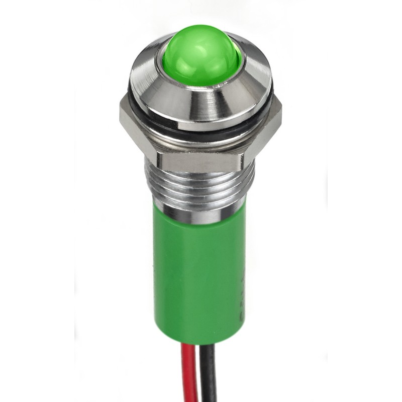 1 pcs - RS PRO Green Panel Mount Indicator, 12V dc, 8mm Mounting Hole Size, Lead Wires Termination, IP67