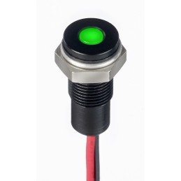 1 pcs - RS PRO Green Panel Mount Indicator, 10.8 - 13.2V dc, 6mm Mounting Hole Size, Lead Wires Termination, IP67