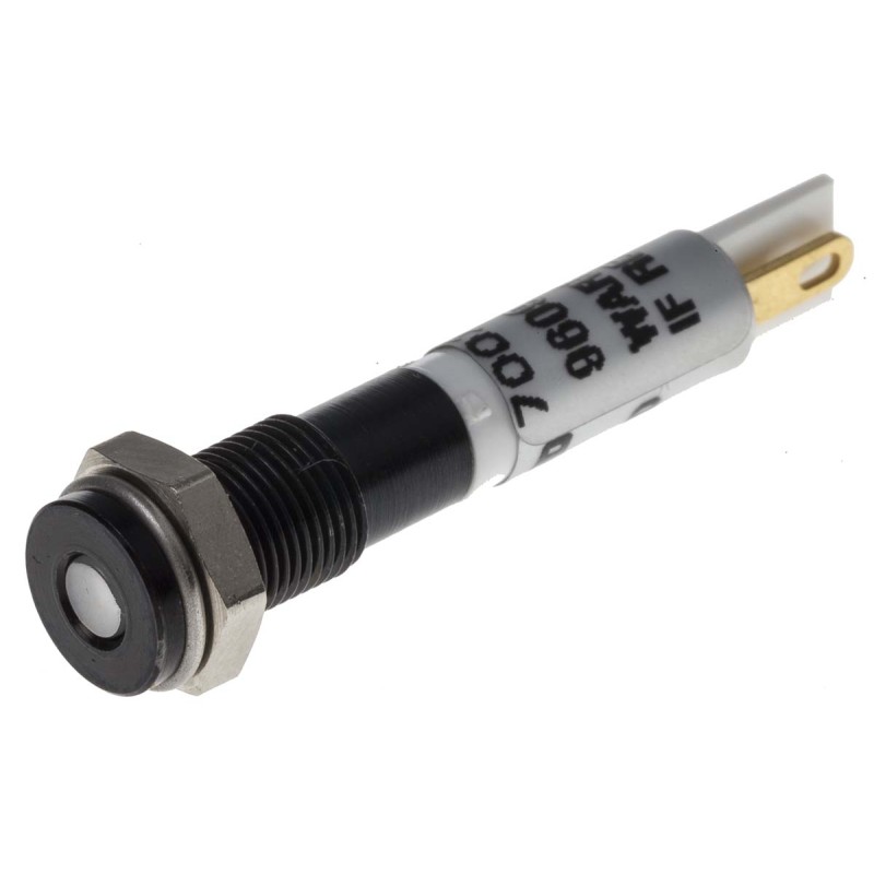 1 pcs - RS PRO White Panel Mount Indicator, 12V dc, 6mm Mounting Hole Size, Solder Tab Termination, IP67