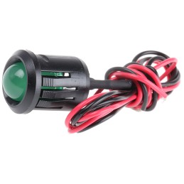 1 pcs - RS PRO Green Panel Mount Indicator, 12V dc, 14mm Mounting Hole Size, Lead Wires Termination