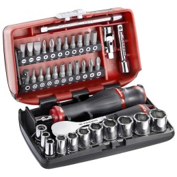 1 pcs - Facom 38-Piece Metric 1/4 in Standard Socket/Bit Set with Ratchet, 6 point, Hex Bit, Phillips Bit, Pozidriv Bit,