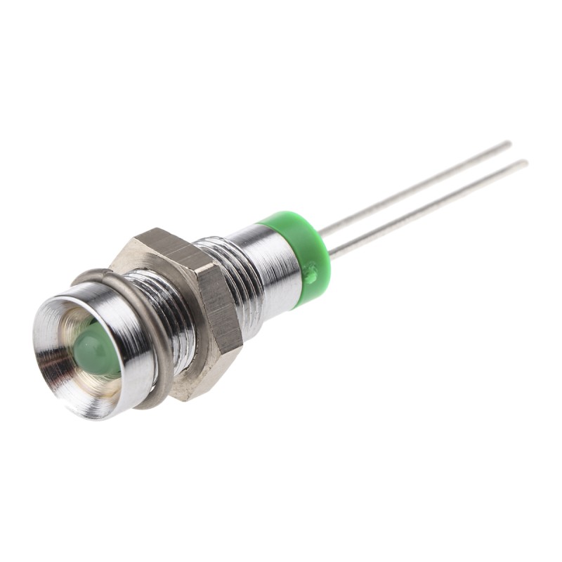 1 pcs - RS PRO Green Panel Mount Indicator, 2V dc, 6mm Mounting Hole Size, Lead Pin Termination