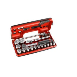 1 pcs - Facom 21-Piece Metric 1/2 in Standard Socket Set with Ratchet, 6 point