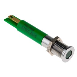 1 pcs - RS PRO Green Panel Mount Indicator, 24V dc, 8mm Mounting Hole Size, Solder Tab Termination, IP67