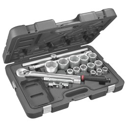 1 pcs - Facom 17-Piece Metric 3/4 in Standard Socket Set with Ratchet, 6 point