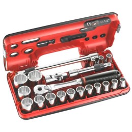 1 pcs - Facom 21-Piece Metric 1/2 in Standard Socket Set with Ratchet, 12 point