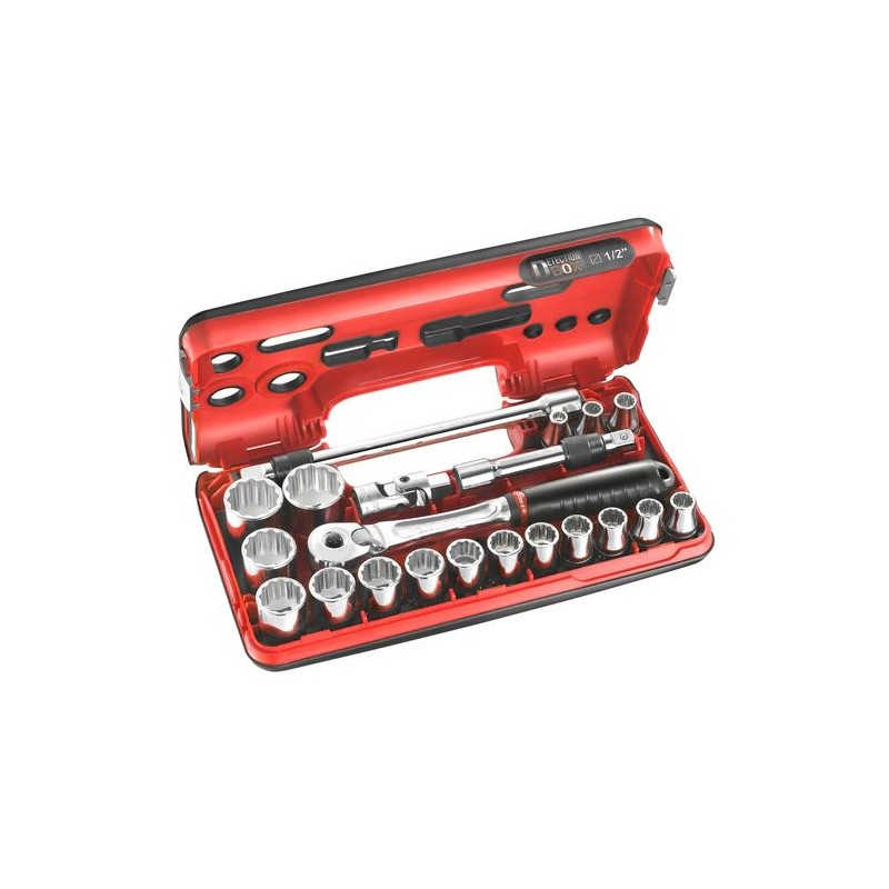 1 pcs - Facom 21-Piece Metric 1/2 in Standard Socket Set with Ratchet, 12 point