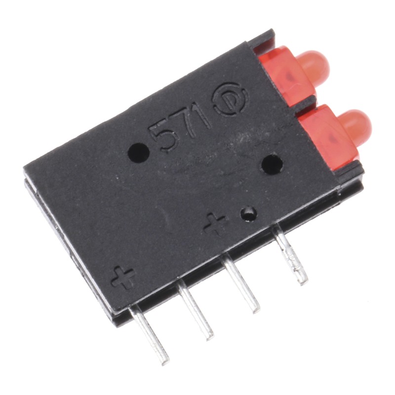 1 pcs - Dialight 571-0111-100F, Red Right Angle PCB LED Indicator, 2 LEDs, Through Hole 2 V