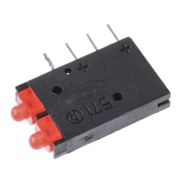 1 pcs - Dialight 571-0111-100F, Red Right Angle PCB LED Indicator, 2 LEDs, Through Hole 2 V