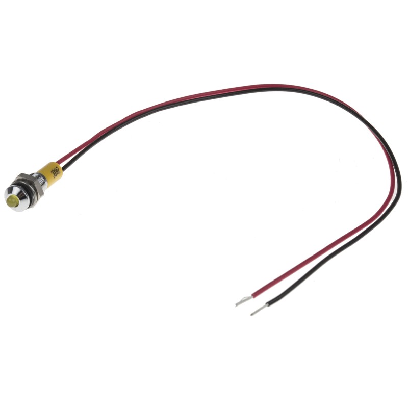 1 pcs - RS PRO Yellow Panel Mount Indicator, 24V dc, 6mm Mounting Hole Size, Lead Wires Termination, IP67