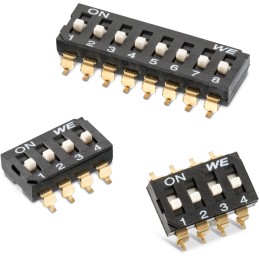 2 pcs - Wurth Elektronik 4 Way Surface Mount DIP Switch SPST, Raised Actuator