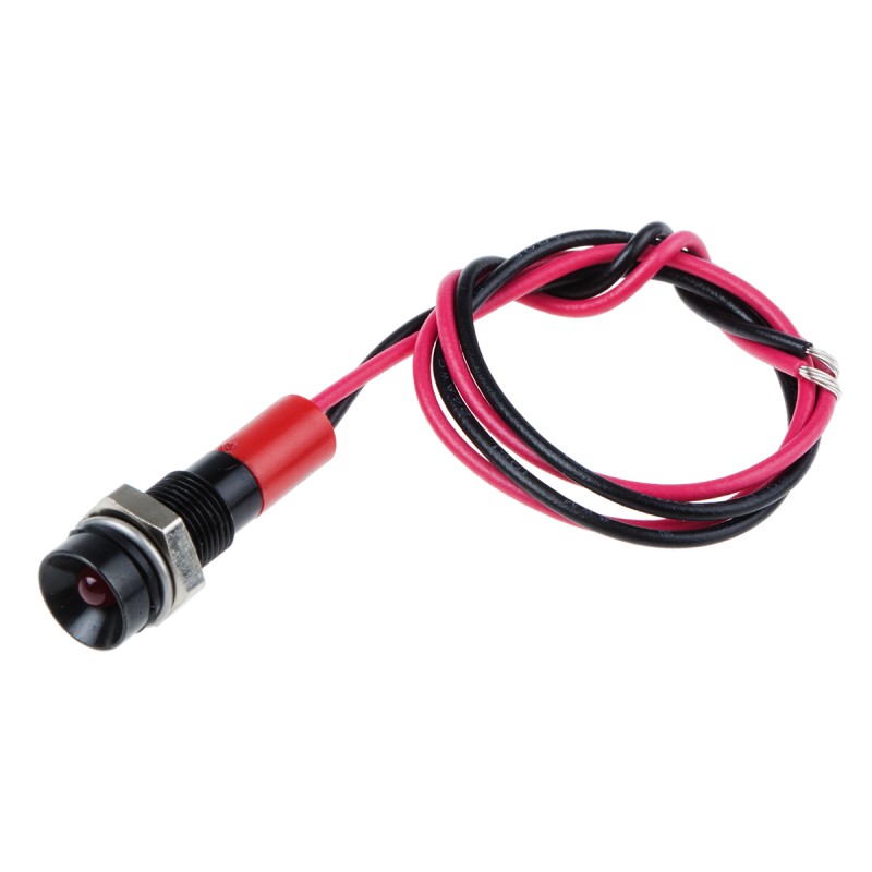 1 pcs - RS PRO Red Panel Mount Indicator, 12V dc, 6mm Mounting Hole Size, Lead Wires Termination, IP67