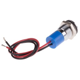 1 pcs - RS PRO Blue Panel Mount Indicator, 220V ac, 14mm Mounting Hole Size, Lead Wires Termination, IP67