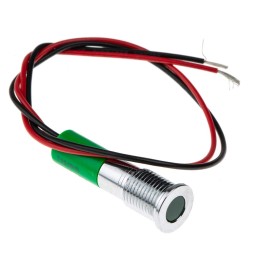 1 pcs - RS PRO Green Panel Mount Indicator, 12V dc, 8mm Mounting Hole Size, Lead Wires Termination, IP67