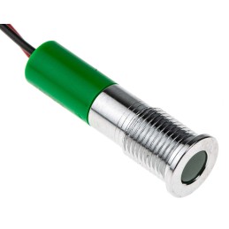1 pcs - RS PRO Green Panel Mount Indicator, 12V dc, 8mm Mounting Hole Size, Lead Wires Termination, IP67