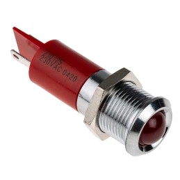 1 pcs - RS PRO Red Panel Mount Indicator, 230V ac, 14mm Mounting Hole Size, IP67