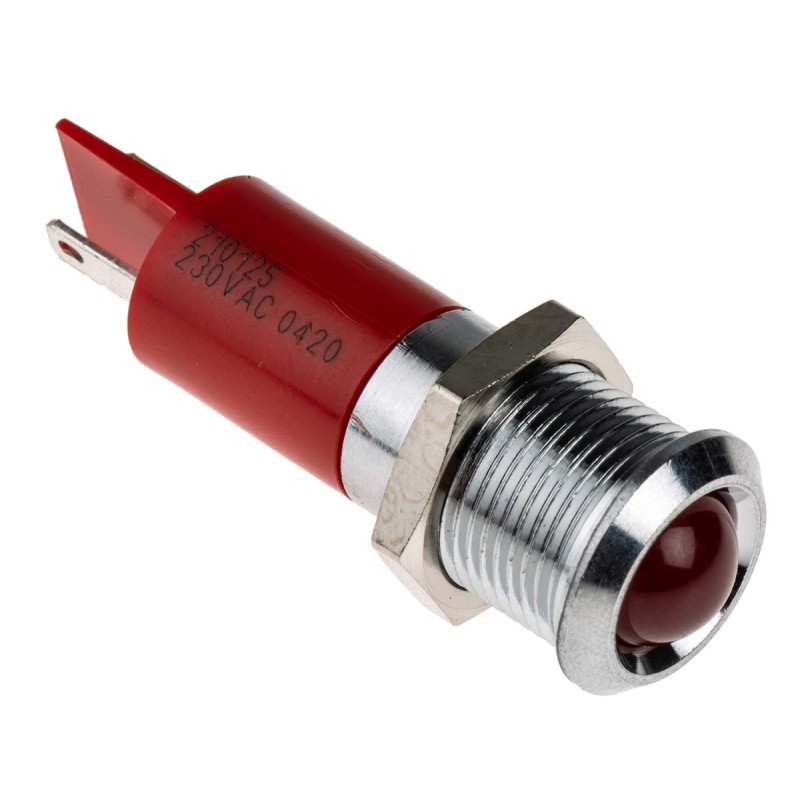 1 pcs - RS PRO Red Panel Mount Indicator, 230V ac, 14mm Mounting Hole Size, IP67