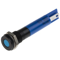 1 pcs - RS PRO Blue Panel Mount Indicator, 12V dc, 8mm Mounting Hole Size, Solder Tab Termination, IP67