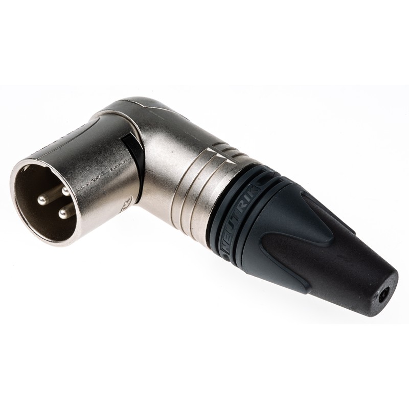1 pcs - Neutrik Cable Mount XLR Connector, Right Angle, Male, 50 V ac, 3 Way, Silver over Nickel Plating