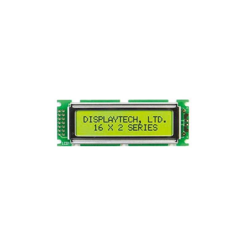 1 pcs - Displaytech 162D-BC-BC Alphanumeric LCD Display, Yellow on Green, 2 Rows by 16 Characters, Transflective