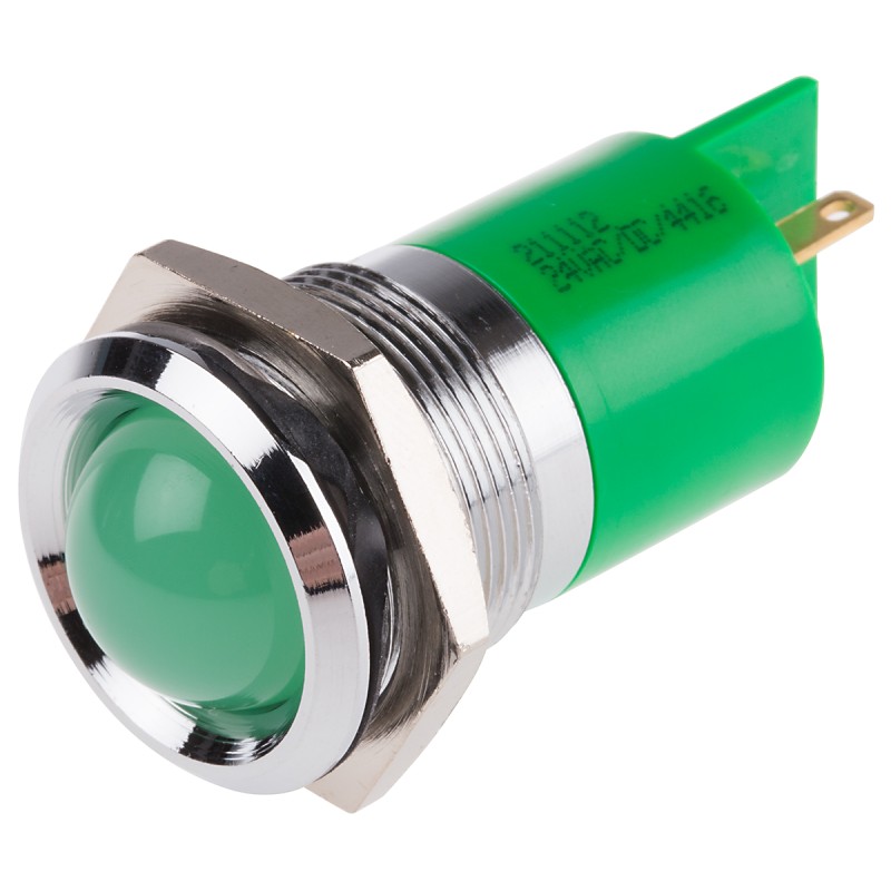 1 pcs - RS PRO Green Panel Mount Indicator, 22mm Mounting Hole Size, Solder Tab Termination