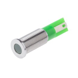 1 pcs - RS PRO Green Panel Mount Indicator, 12V dc, 8mm Mounting Hole Size, Faston, Solder Lug Termination, IP67
