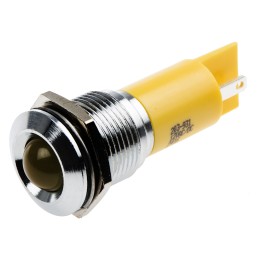 1 pcs - RS PRO Yellow Panel Mount Indicator, 12V ac/dc, 16mm Mounting Hole Size, Solder Tab Termination