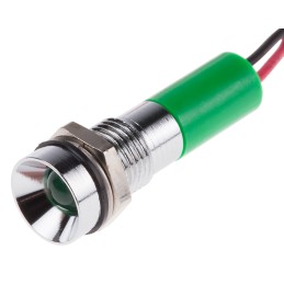 1 pcs - RS PRO Green Panel Mount Indicator, 24V dc, 8mm Mounting Hole Size, Lead Wires Termination, IP67