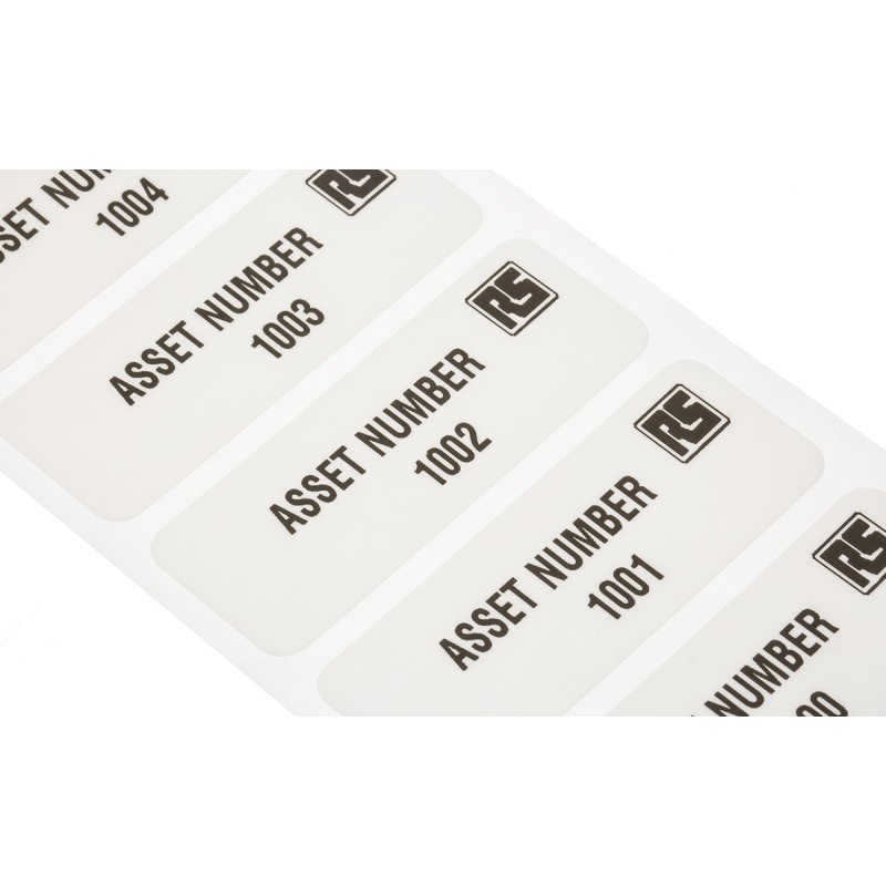 1 Reel of 1 - RS PRO Adhesive Pre-Printed Adhesive Label-Asset Number-. Quantity: 1000 - 2999