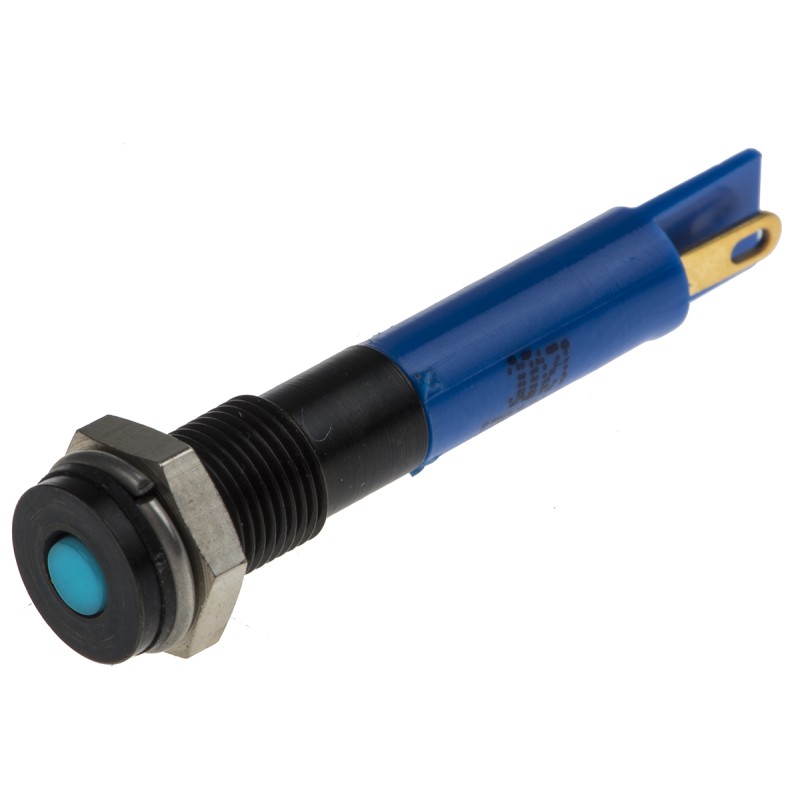 1 pcs - RS PRO Blue Panel Mount Indicator, 12V dc, 6mm Mounting Hole Size, Solder Tab Termination, IP67