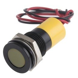 1 pcs - RS PRO Yellow Panel Mount Indicator, 12V dc, 14mm Mounting Hole Size, Lead Wires Termination, IP67