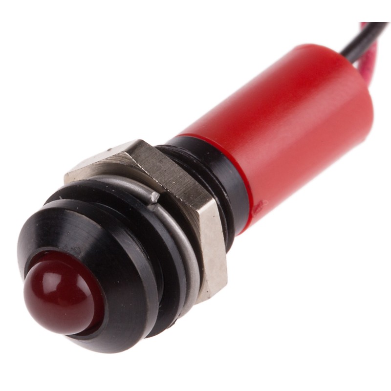 1 pcs - RS PRO Red Panel Mount Indicator, 12V dc, 8mm Mounting Hole Size, Lead Wires Termination, IP67