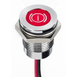 1 pcs - APEM Red Panel Mount Indicator, 12V dc, 14mm Mounting Hole Size, Lead Wires Termination, IP67