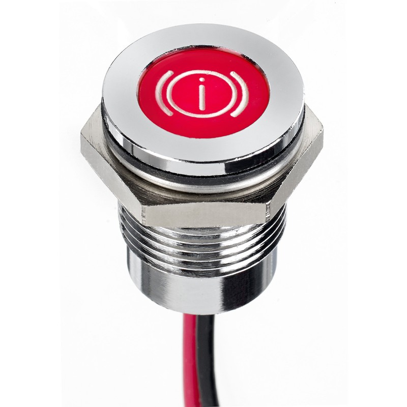 1 pcs - APEM Red Panel Mount Indicator, 12V dc, 14mm Mounting Hole Size, Lead Wires Termination, IP67