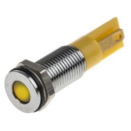 1 pcs - RS PRO Yellow Panel Mount Indicator, 6V dc, 8mm Mounting Hole Size, Faston, Solder Lug Termination, IP67