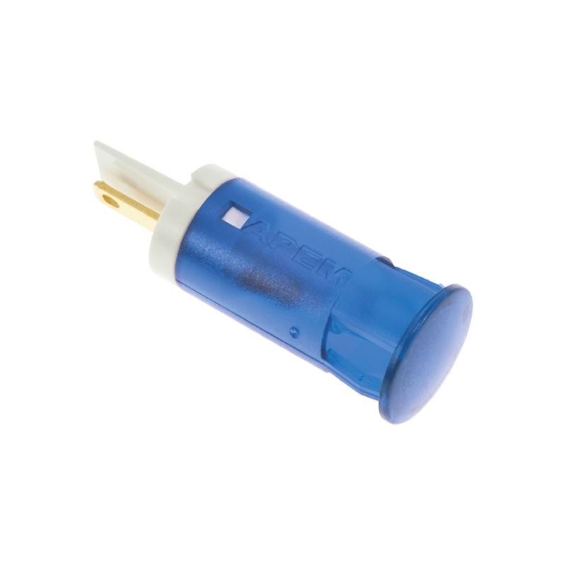 1 pcs - Apem Blue Panel Mount Indicator, 220V ac, 12mm Mounting Hole Size, Faston, Solder Lug Termination