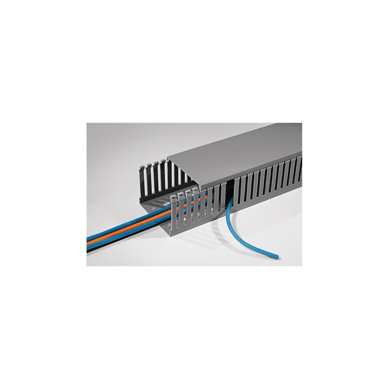 10 pcs - HellermannTyton HTWD-PD Grey Slotted Panel Trunking - Open Slot, W50 mm x D75mm, L2m, PVC
