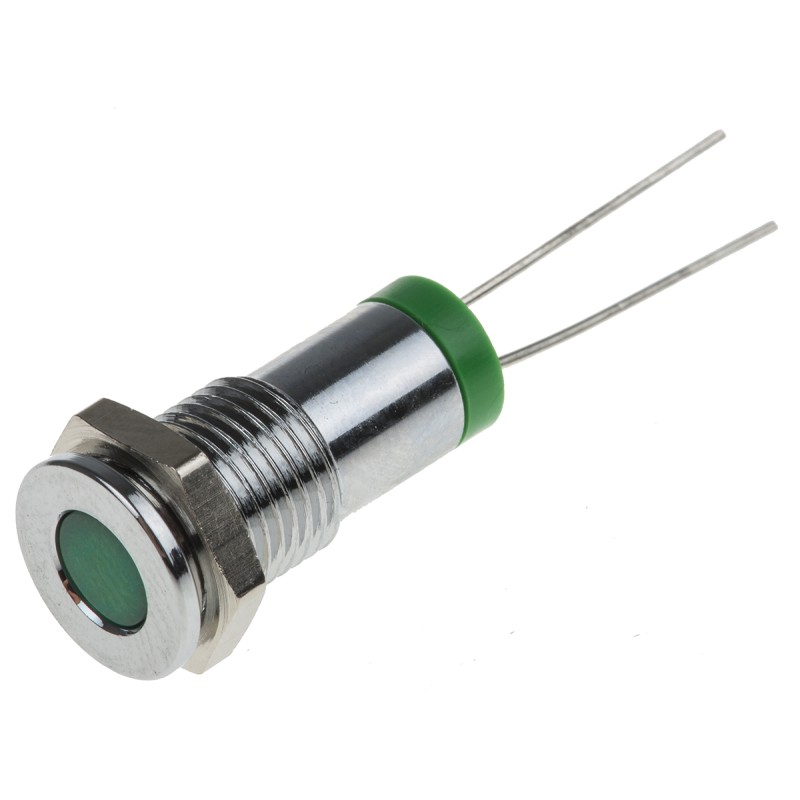 1 pcs - RS PRO Green Panel Mount Indicator, 2V dc, 8mm Mounting Hole Size, IP67
