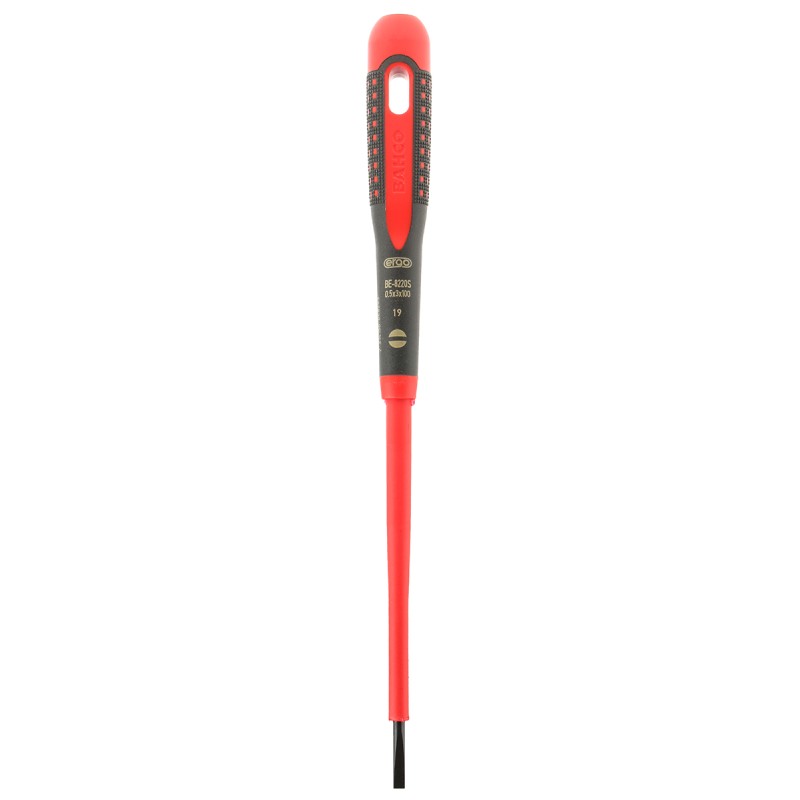 1 pcs - Bahco Slotted Screwdriver, 3 x 0.5 mm Tip, 100 mm Blade, VDE/1000V, 222 mm Overall