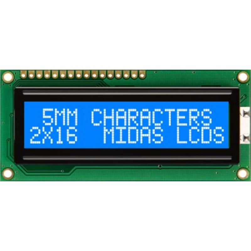 1 pcs - Midas MC21605C6WK-BNMLW-V2 Alphanumeric LCD Alphanumeric Display, 2 Rows by 16 Characters