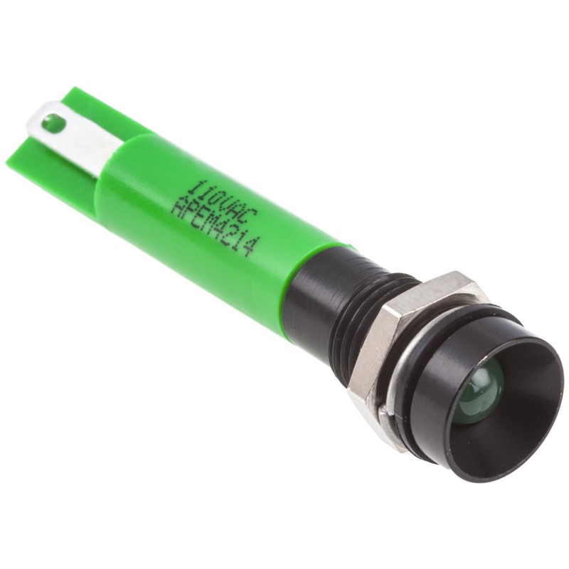 1 pcs - RS PRO Green Panel Mount Indicator, 110V ac, 8mm Mounting Hole Size, IP67