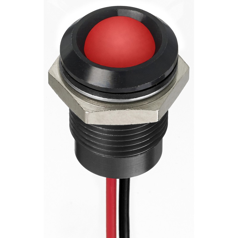 1 pcs - RS PRO Red Panel Mount Indicator, 1.8 - 3.3V dc, 14mm Mounting Hole Size, Lead Wires Termination, IP67